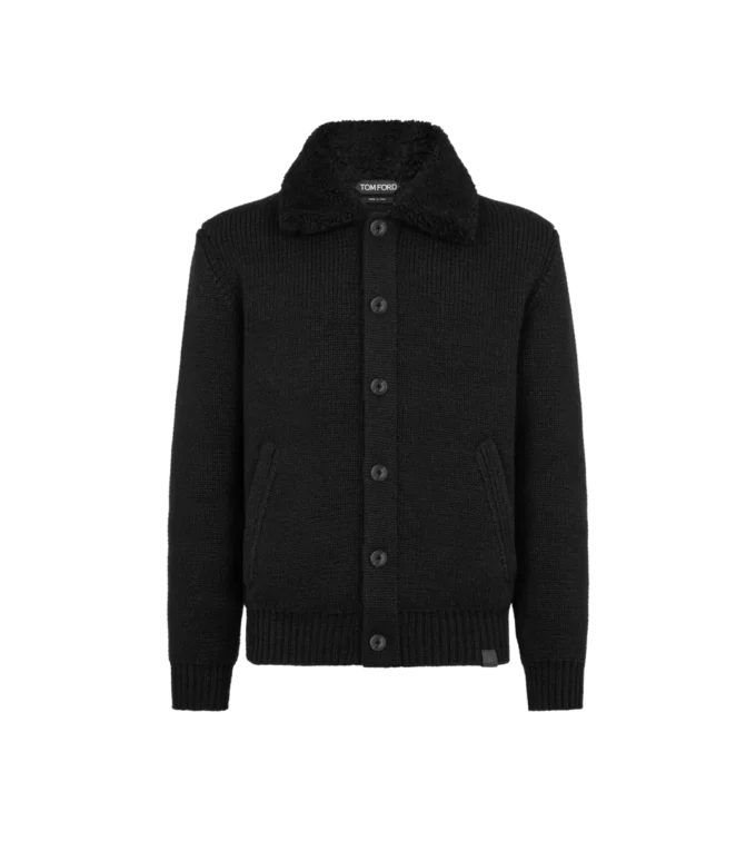 Shearling Collar Cashmere Cardigan