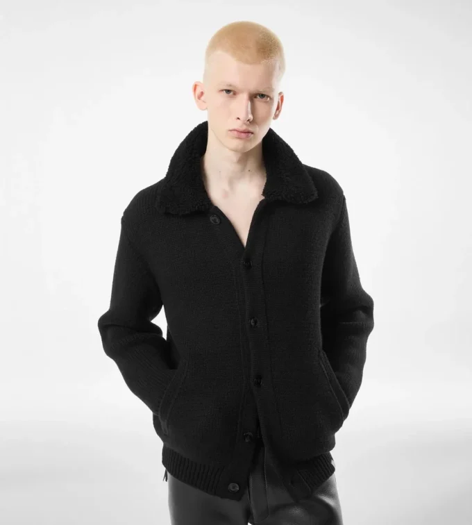 Shearling Collar Cashmere Cardigan