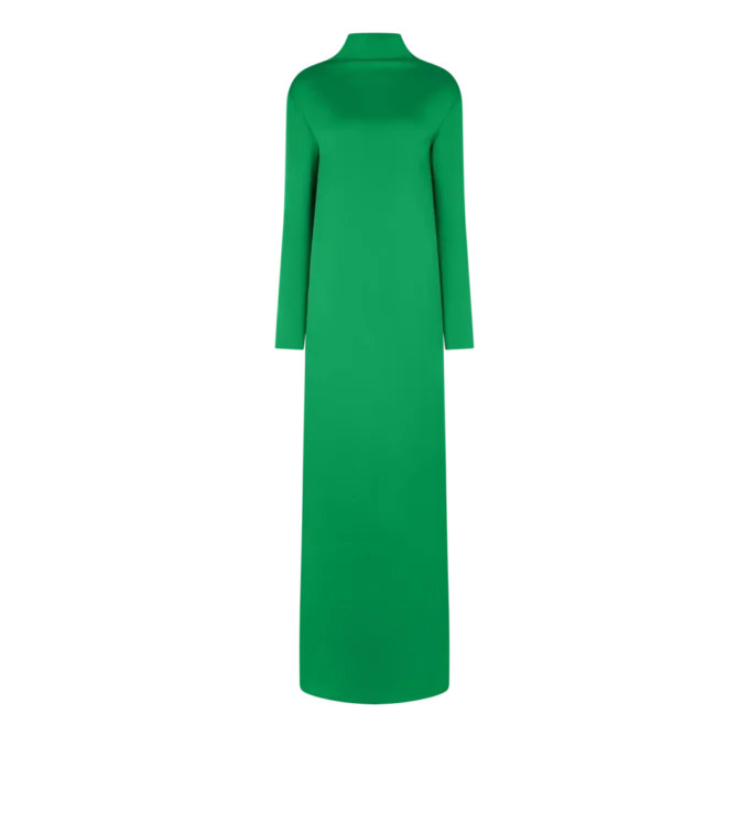 Shiny Crepe Mock Neck Column Evening Dress
