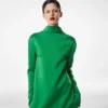 Shiny Crepe Mock Neck Column Evening Dress