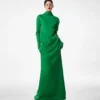 Shiny Crepe Mock Neck Column Evening Dress