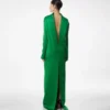 Shiny Crepe Mock Neck Column Evening Dress
