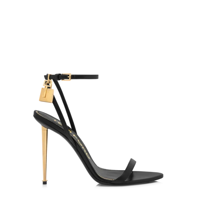 Shiny Leather Padlock Pointy Naked Sandal