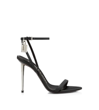 Shiny Leather Padlock Pointy Naked Sandal