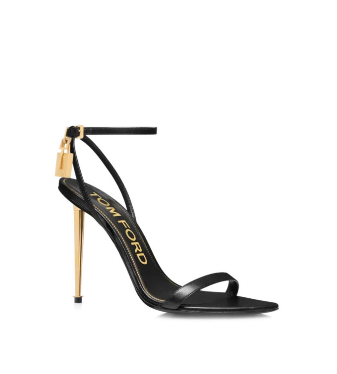 Shiny Leather Padlock Pointy Naked Sandal