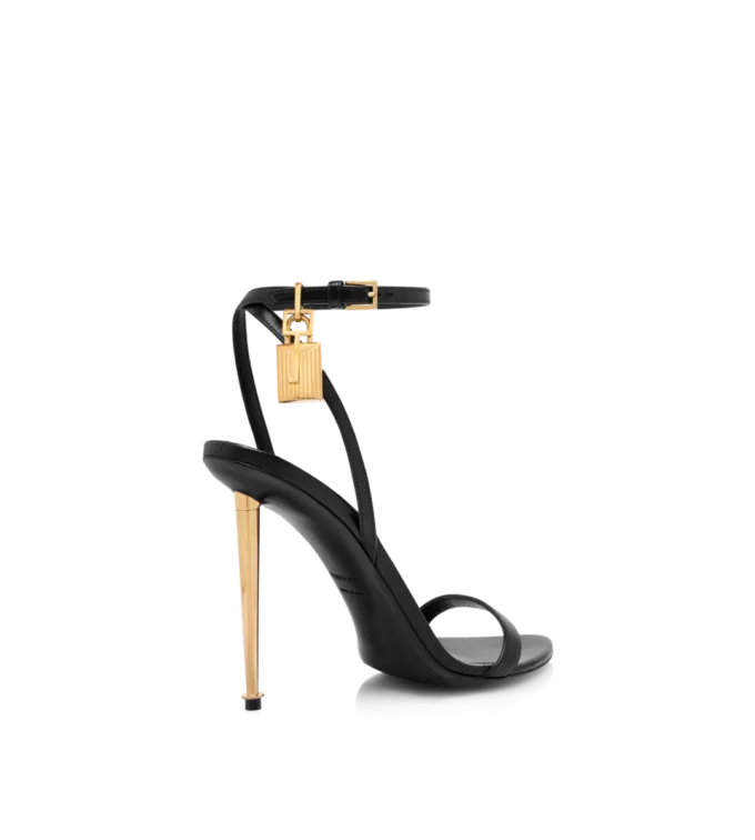 Shiny Leather Padlock Pointy Naked Sandal