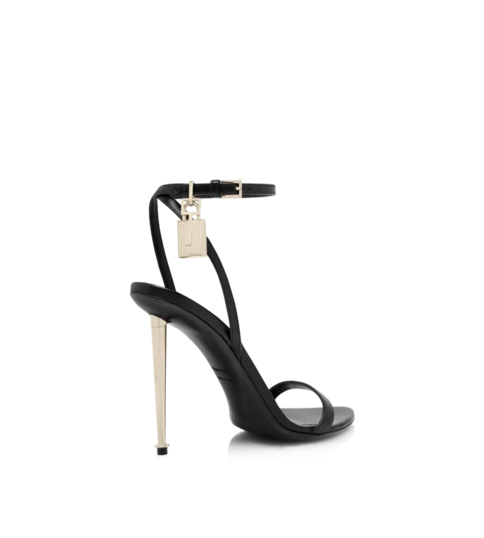 Shiny Leather Padlock Pointy Naked Sandal