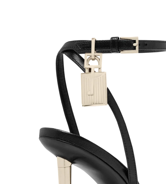 Shiny Leather Padlock Pointy Naked Sandal
