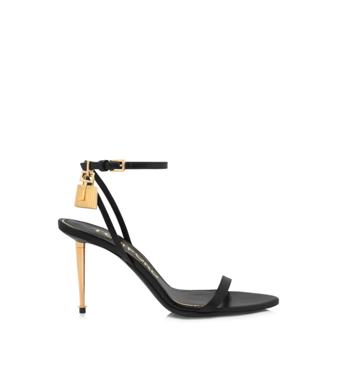 Shiny Leather Padlock Pointy Naked Sandal 85Mm