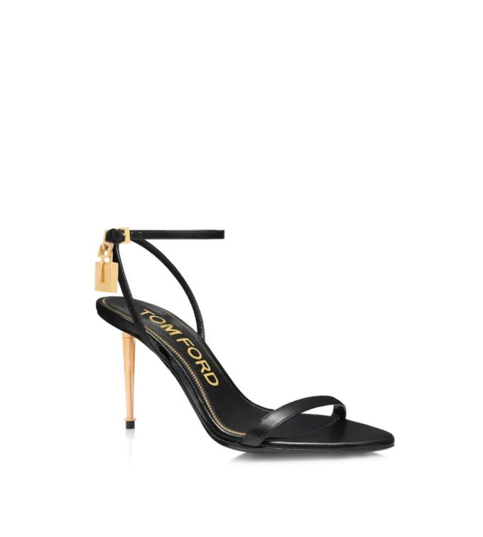 Shiny Leather Padlock Pointy Naked Sandal 85Mm