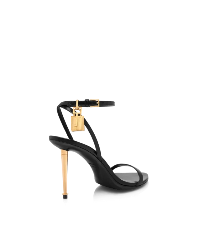 Shiny Leather Padlock Pointy Naked Sandal 85Mm