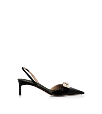 Shiny Leather T Latch Slingback