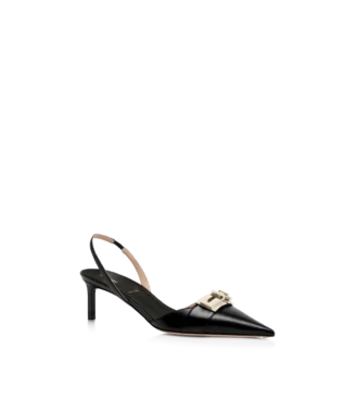 Shiny Leather T Latch Slingback