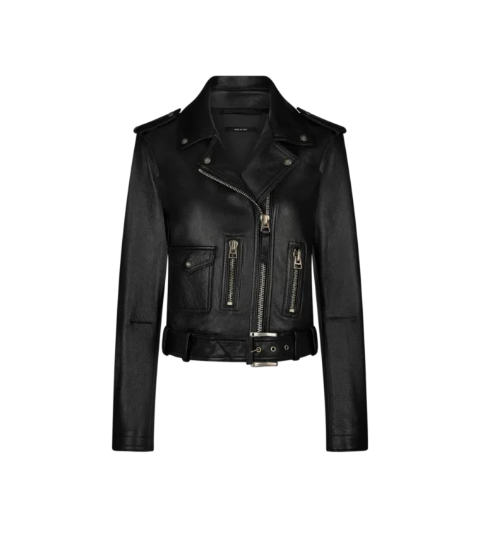 Shiny Plonge Leather Biker Jacket