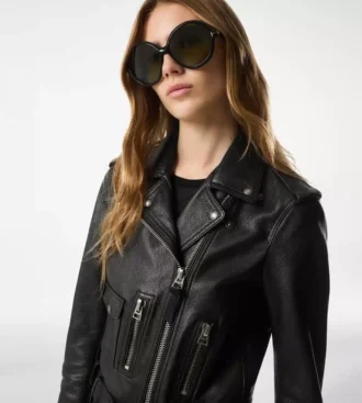 Shiny Plonge Leather Biker Jacket