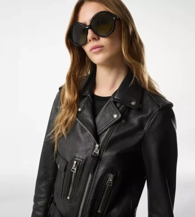 Shiny Plonge Leather Biker Jacket
