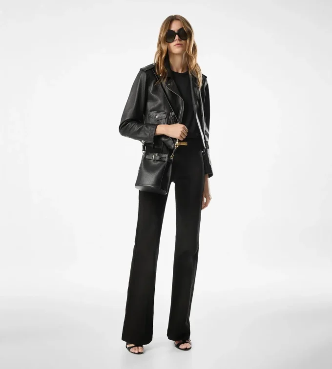 Shiny Plonge Leather Biker Jacket