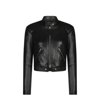 Shiny Plonge Leather Zip Racer Jacket