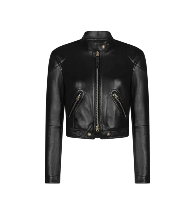 Shiny Plonge Leather Zip Racer Jacket