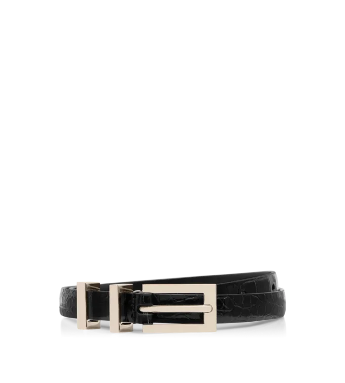 Shiny Stamped Crocodile Leather Frame Buckle Belt