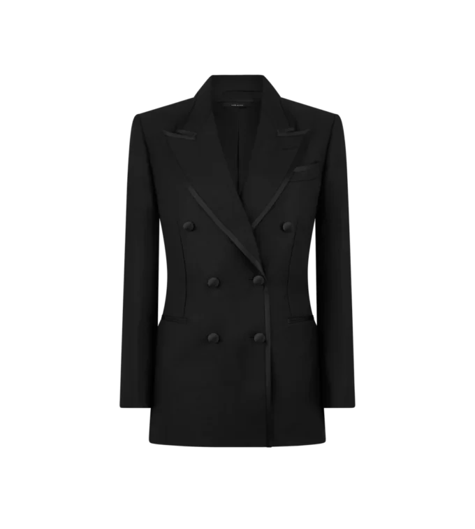 Silk and Mohair Blend “Wallis” Double Breasted Tuxedo Jacket