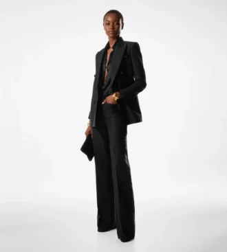 Silk and Mohair Blend “Wallis” Double Breasted Tuxedo Jacket