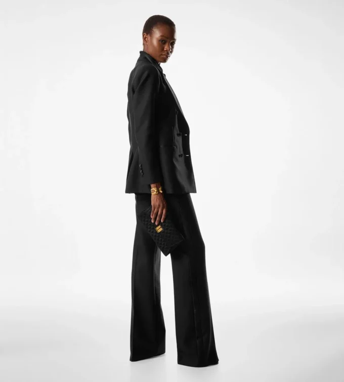 Silk Blend Twill Tuxedo Tailored Boot Cut Pants