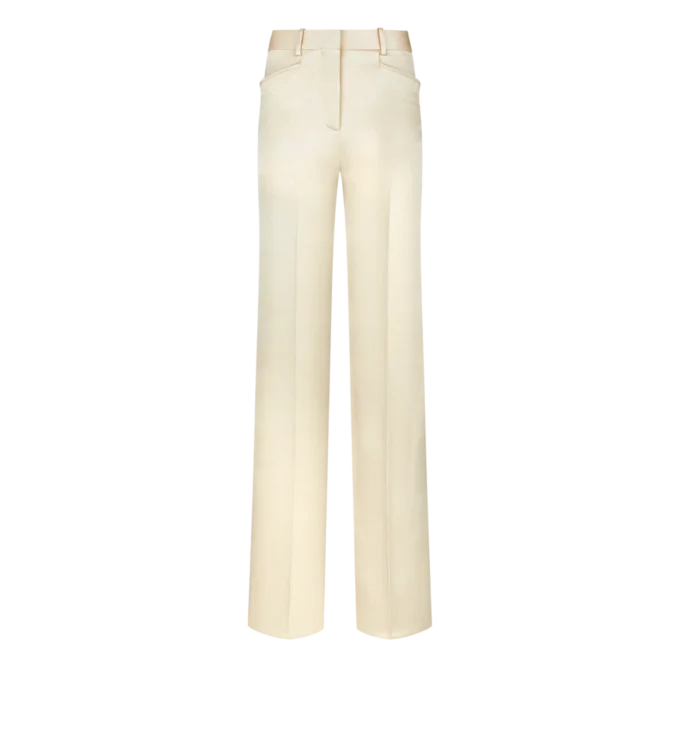 Silk and Wool Twill Tailored Boot Cut Pants