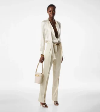 Silk and Wool Twill Tailored Pleated Pants