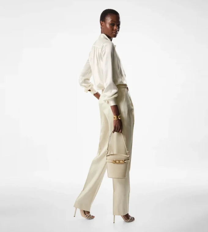 Silk and Wool Twill Tailored Pleated Pants