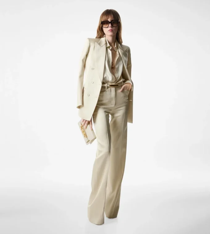 Silk and Wool Twill “Wallis” Double Breasted Jacket