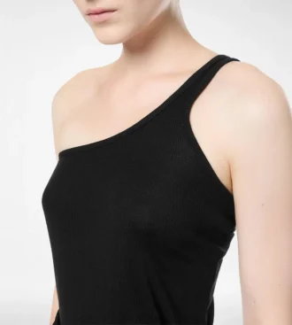 Silk Blend Rib Jersey One Shoulder Top