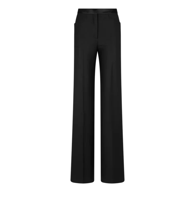 Silk Blend Twill Tuxedo Tailored Boot Cut Pants