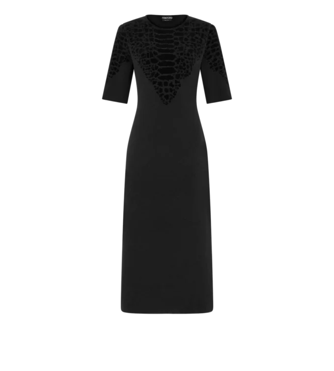 Silk Chenille Embossed Python Crewneck Dress
