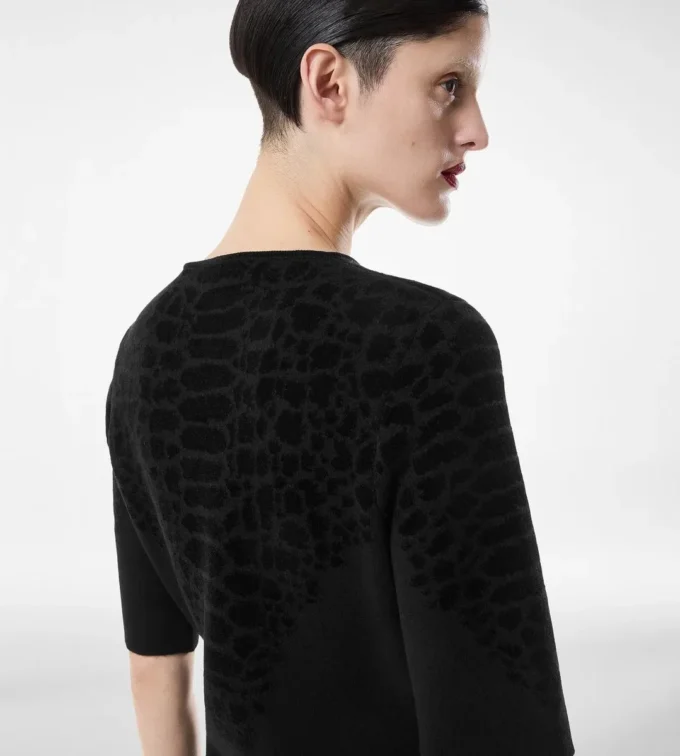 Silk Chenille Embossed Python Crewneck Dress