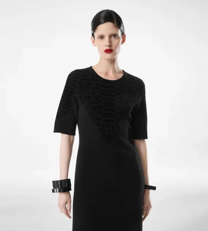 Silk Chenille Embossed Python Crewneck Dress