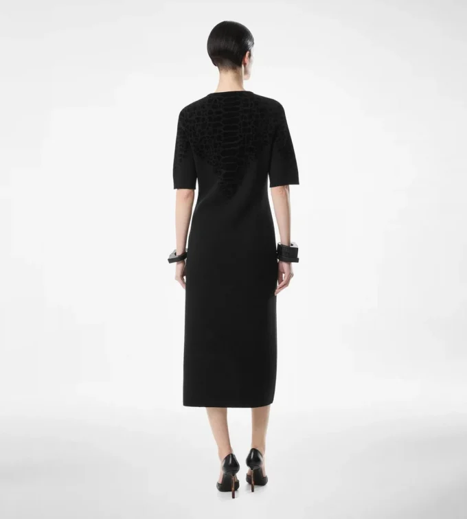 Silk Chenille Embossed Python Crewneck Dress