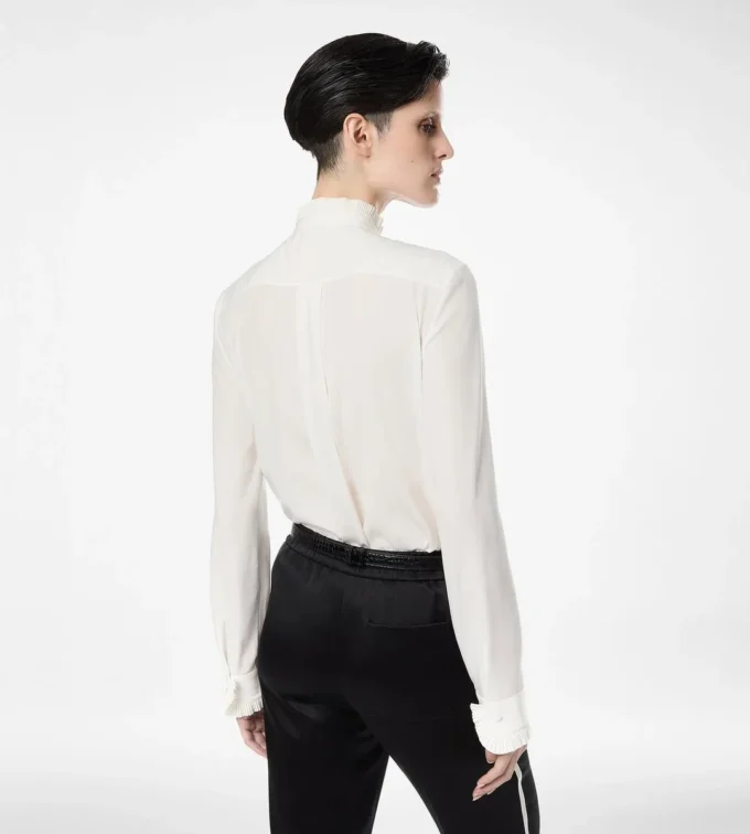 Silk Crepe De Chine Shirt with Plisse Details