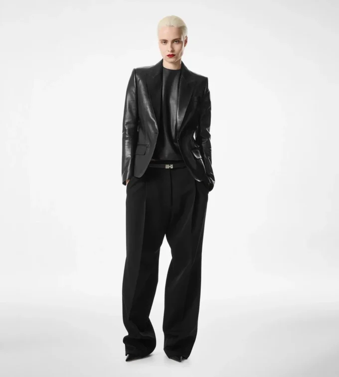 Silky Guanteria Leather Single Breasted Jacket