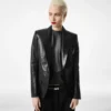 Silky Guanteria Leather Single Breasted Jacket