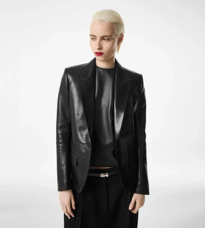 Silky Guanteria Leather Single Breasted Jacket
