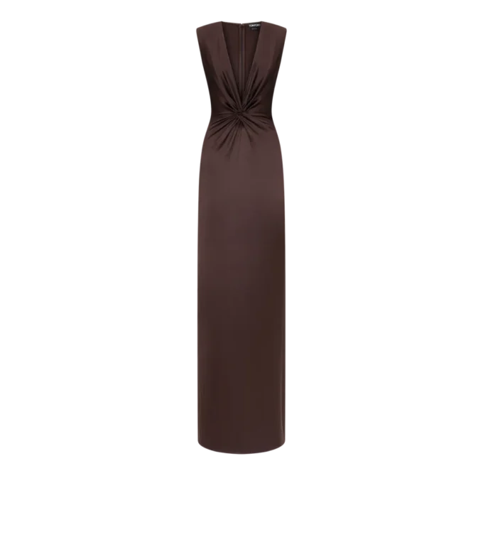 Sleeveless Deep V-Neck Twist Front Silk Evening Dress
