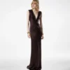 Sleeveless Deep V-Neck Twist Front Silk Evening Dress