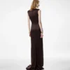 Sleeveless Deep V-Neck Twist Front Silk Evening Dress
