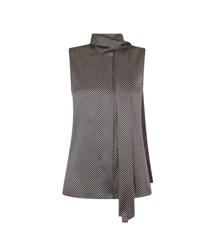 Sleeveless Lavalliere Silk Blouse
