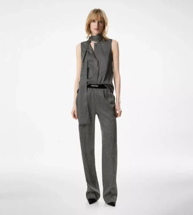 Sleeveless Lavalliere Silk Blouse