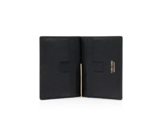 Small Grain Leather Folding Money Clip Cardholder