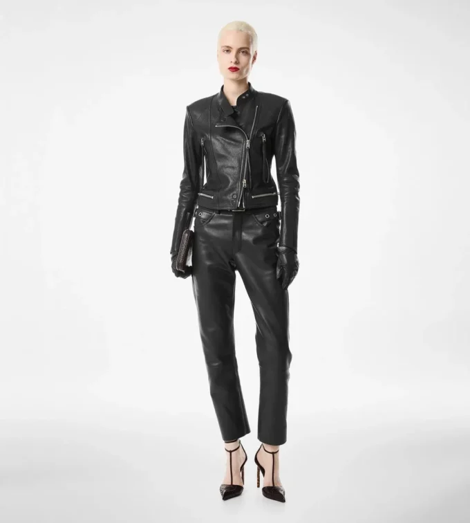 Textured Grain Leather Leather Biker Pants