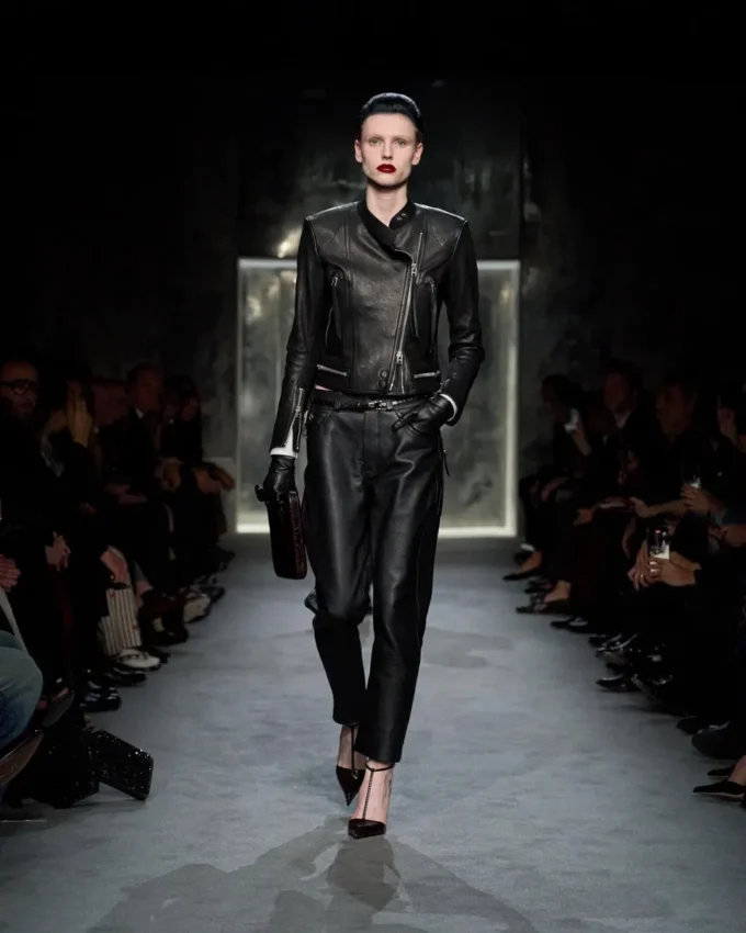 Textured Grain Leather Leather Biker Pants