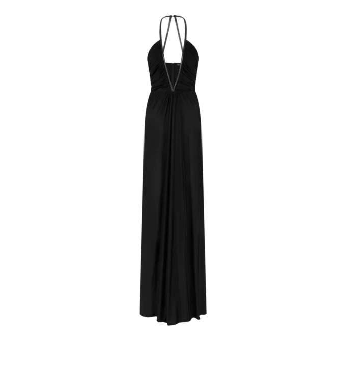 Stretch Jersey Deep V-Neck Evening Dress